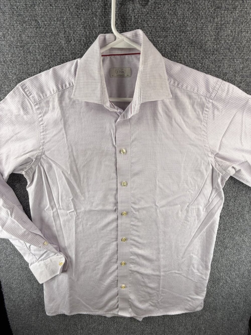 Eton Check Purple Cotton 16.5 Cutaway Elegant Button Up Long Sleeve Work Men